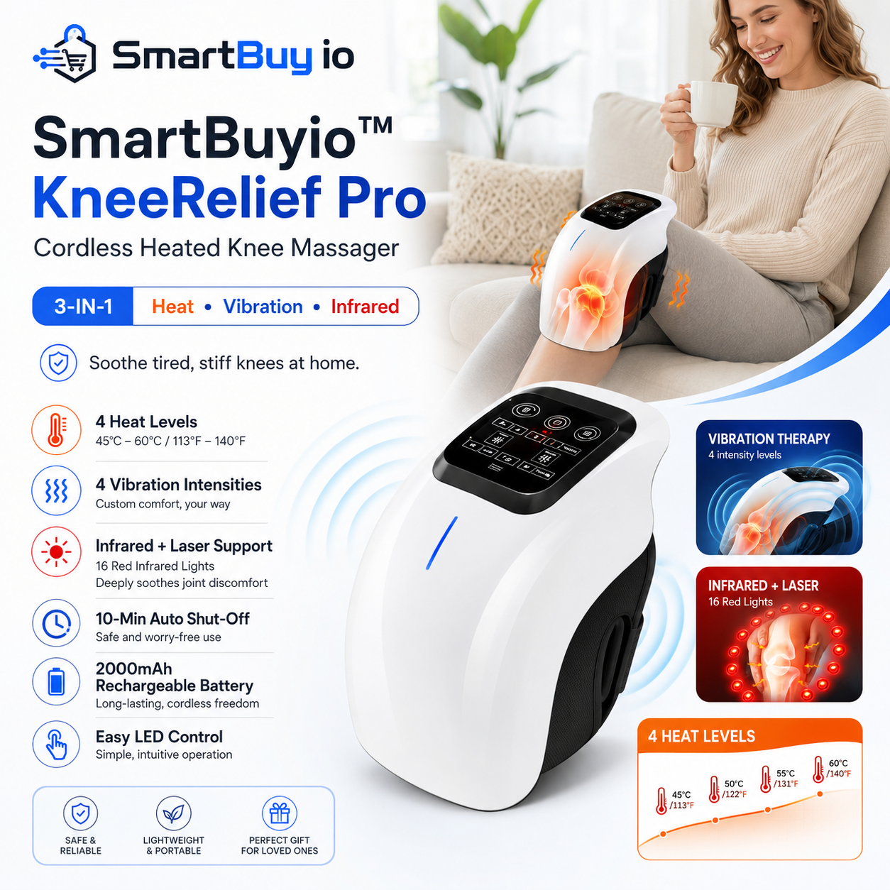 SmartBuyio™ KneeRelief Pro Cordless Heated Knee Massager