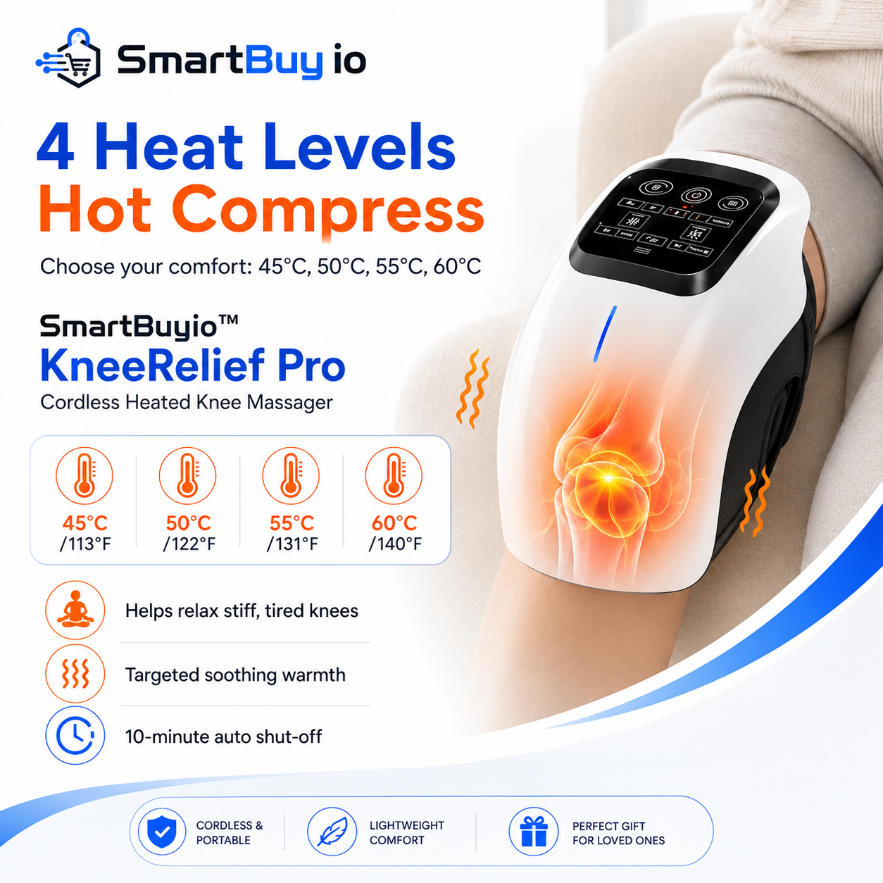 SmartBuyio™ KneeRelief Pro Cordless Heated Knee Massager