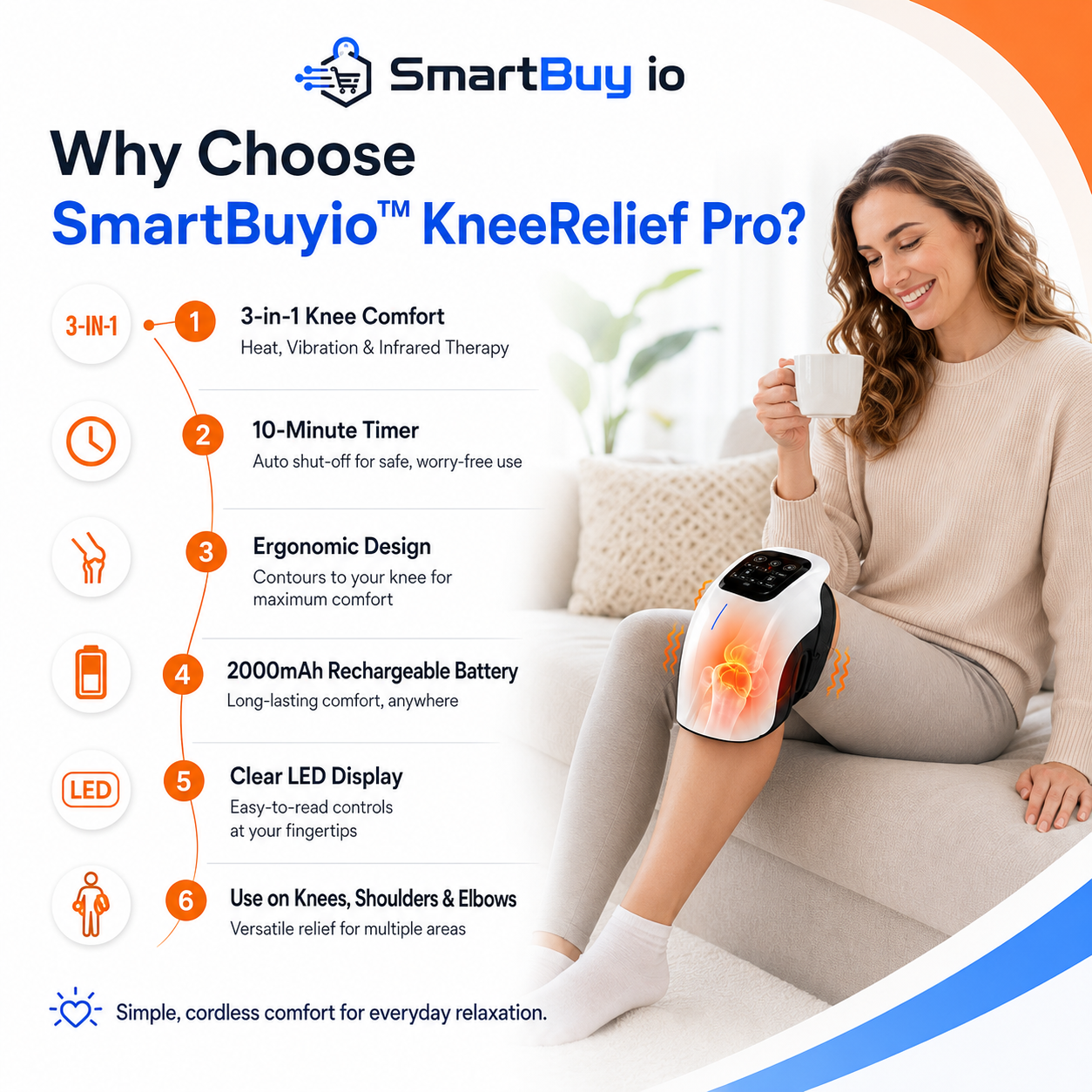 SmartBuyio™ KneeRelief Pro Cordless Heated Knee Massager