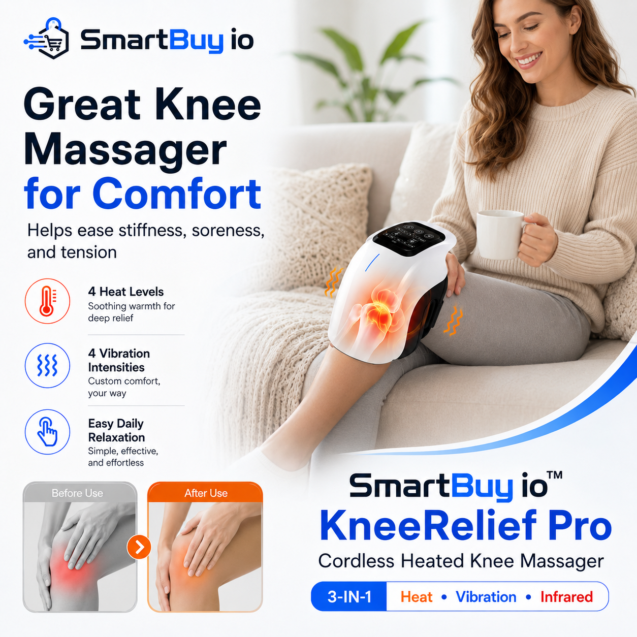 SmartBuyio™ KneeRelief Pro Cordless Heated Knee Massager