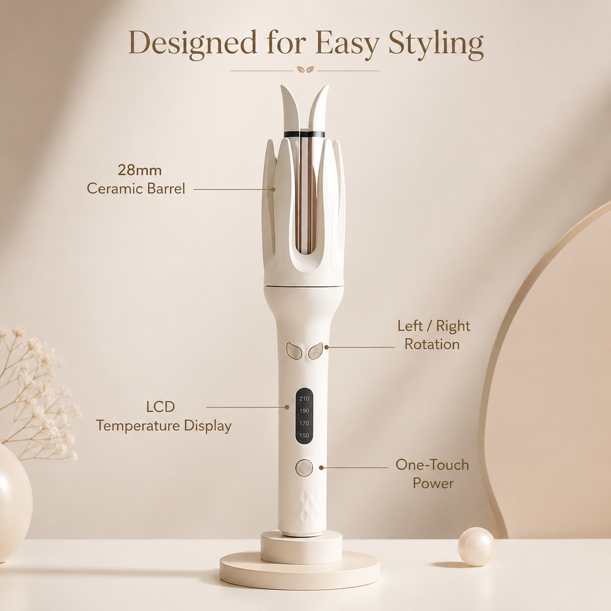 Mini Automatic Rotating Hair Curler | 28mm Ceramic Curling Wand